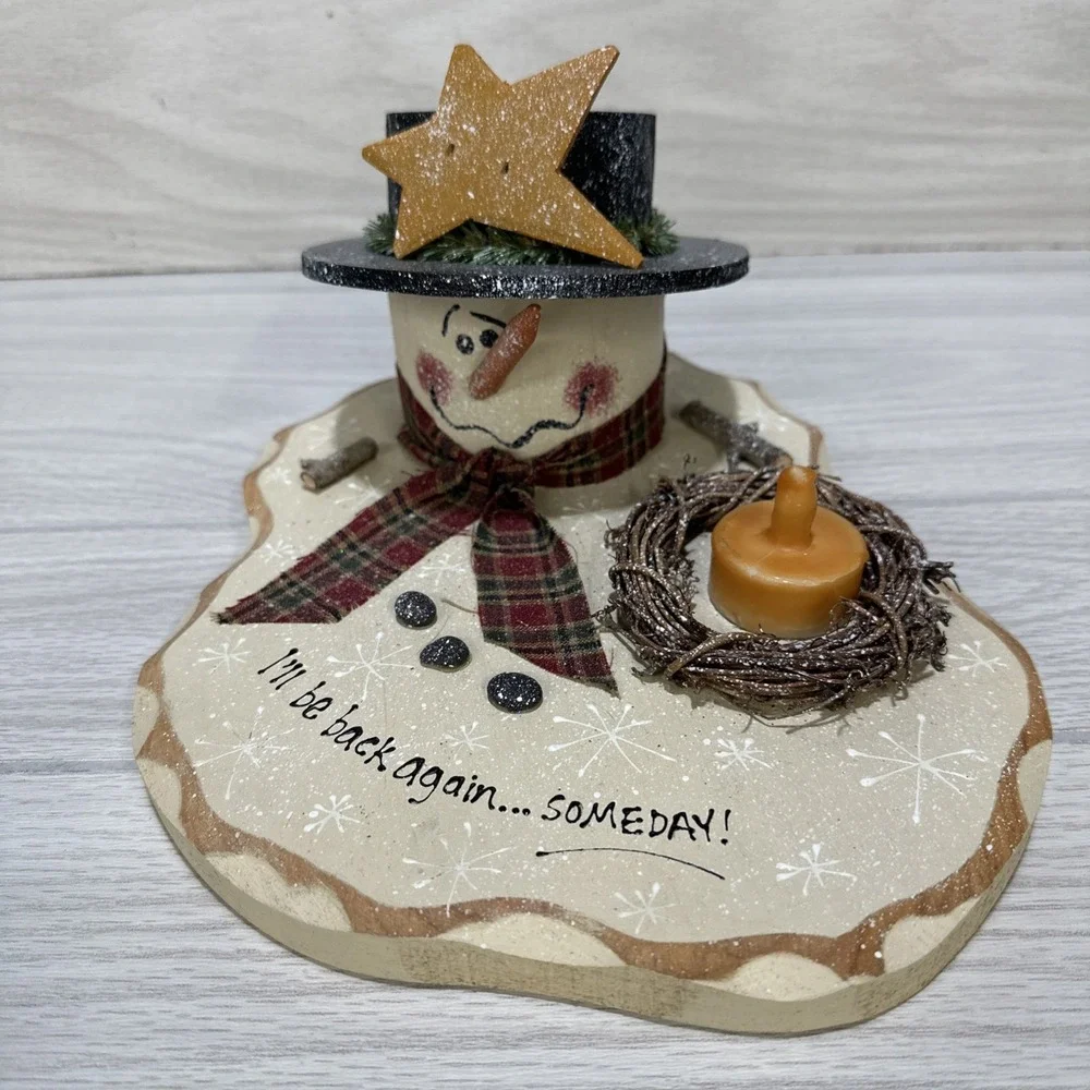 Melted Snowman Winter Holiday Decoration Handmade Wood 10.5x9x5.5